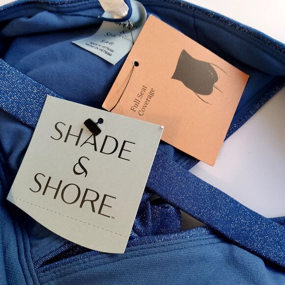 Shade & Shore Blue Glitter Halter One-Piece Swimsuit Size S (4-6) Nylon/Spandex - Picture 4 of 10